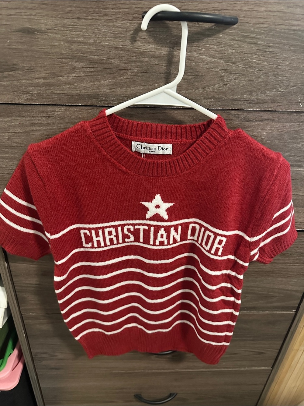 Women’s Red Short-Sleeve Logo Knit Top size S